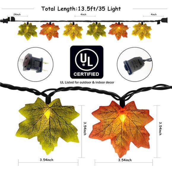 Fall Maple Leaf String Lights 13.6Ft LED Multicolor Thanksgiving Halloween Decor - Picture 3 of 7